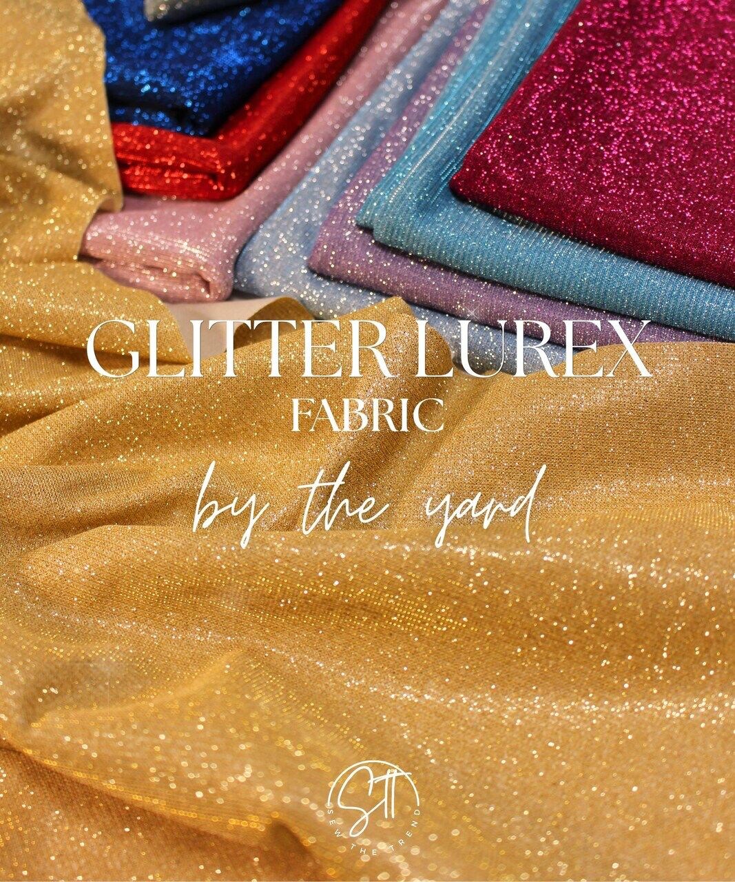 Glitter Lurex Knit Fabric by the Yard, 60" Wide Sparkle Metallic Stretch Fabric for Costumes, Gowns, Dancewear